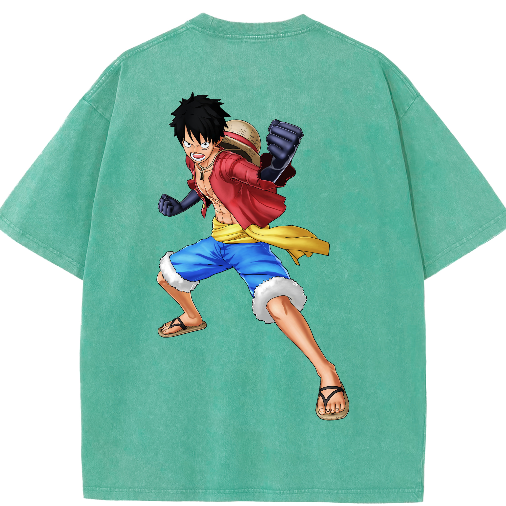 ワンピース モンキー・D・ルフィ ONE PIECE Monkey D. Luffy 綿100% ヴィンテージ風 半袖Tシャツ（背面プリント）
